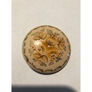 Vintage Ukraine Lacquer Brooch Pin Hand Painted Flowers Floral-Estate #3